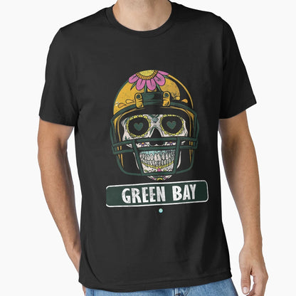 American Football Green Bay Skull T-Shirt - Graphic Print Men Women - T-Shirt, Sweatshirt, Hoodie