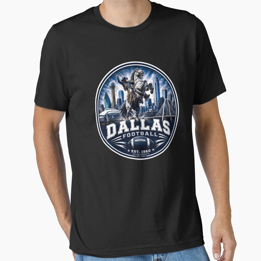 Dallas Football Cowboy Rider Skyline T-Shirt - Trendy Graphic Men Women - T-Shirt, Sweatshirt, Hoodie