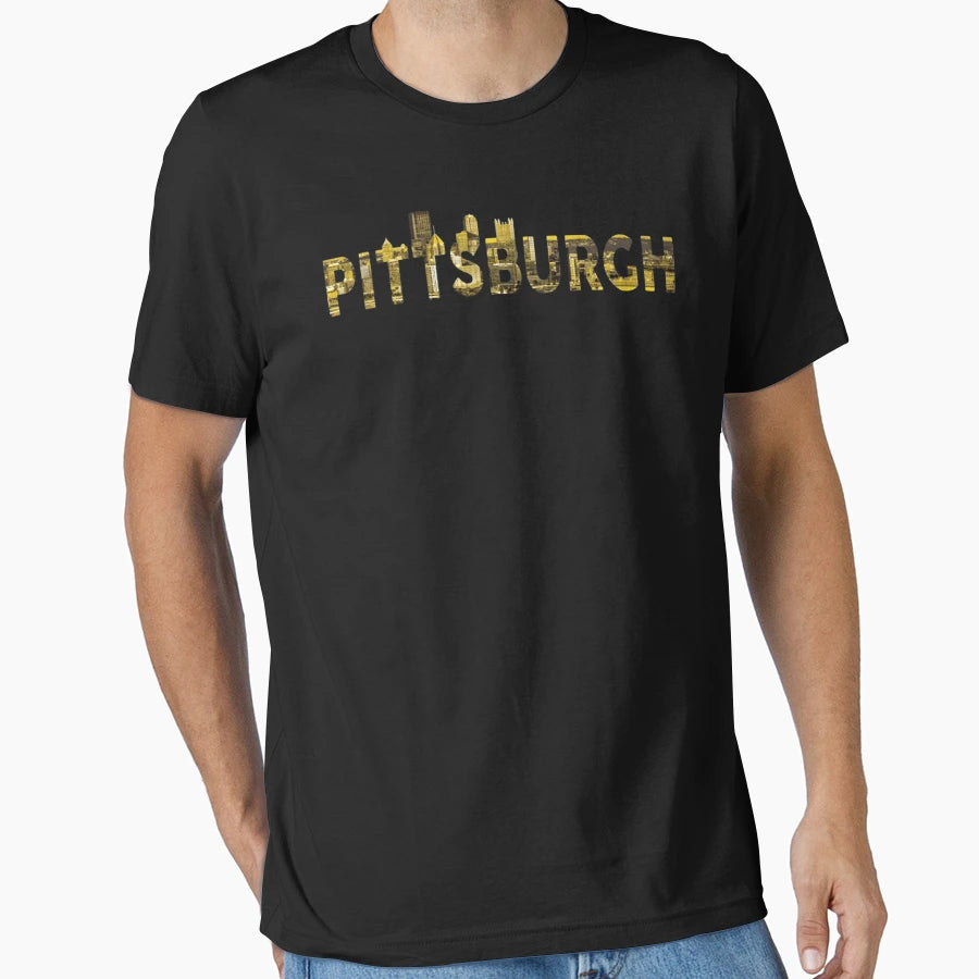 Pittsburgh Skyline Black And Yellow City T-Shirt - Graphic Print for Adults - T-Shirt, Sweatshirt, Hoodie