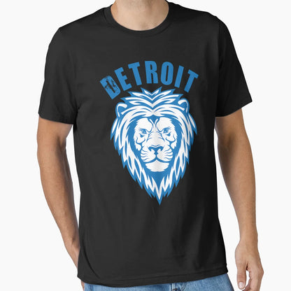 Detroit Bold Blue Lion Head T-Shirt - Aesthetic Graphic Men Women - T-Shirt, Sweatshirt, Hoodie