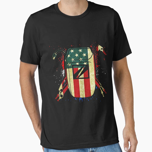 American Flag Welding Helmet Shape T-Shirt - Custom Art Print Men Women - T-Shirt, Sweatshirt, Hoodie