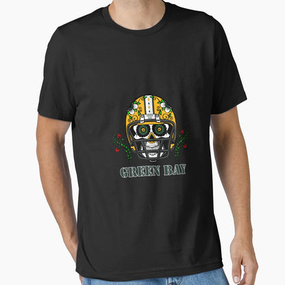 Green Bay Football Helmet Sugar Skull T-Shirt - Minimalist Print Unisex - T-Shirt, Sweatshirt, Hoodie