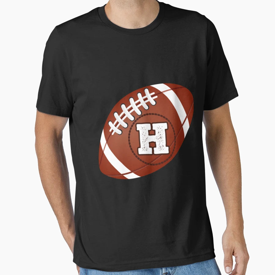 Monogram H Circle Letter Football T-Shirt - Casual Everyday Wear Unisex - T-Shirt, Sweatshirt, Hoodie
