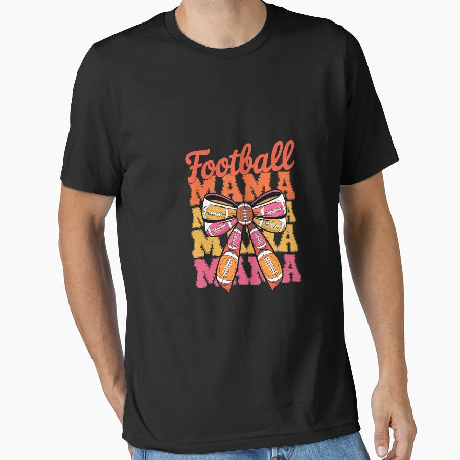 Coquette Bow Game Day Football Mama Mom T-Shirt - Unique Graphic Men Women - T-Shirt, Sweatshirt, Hoodie