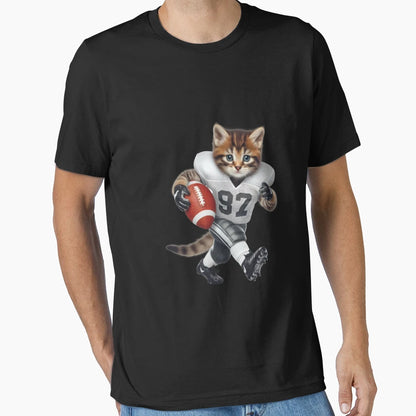 Kitty Playing American Football T-Shirt - Streetwear Style for Adults - T-Shirt, Sweatshirt, Hoodie