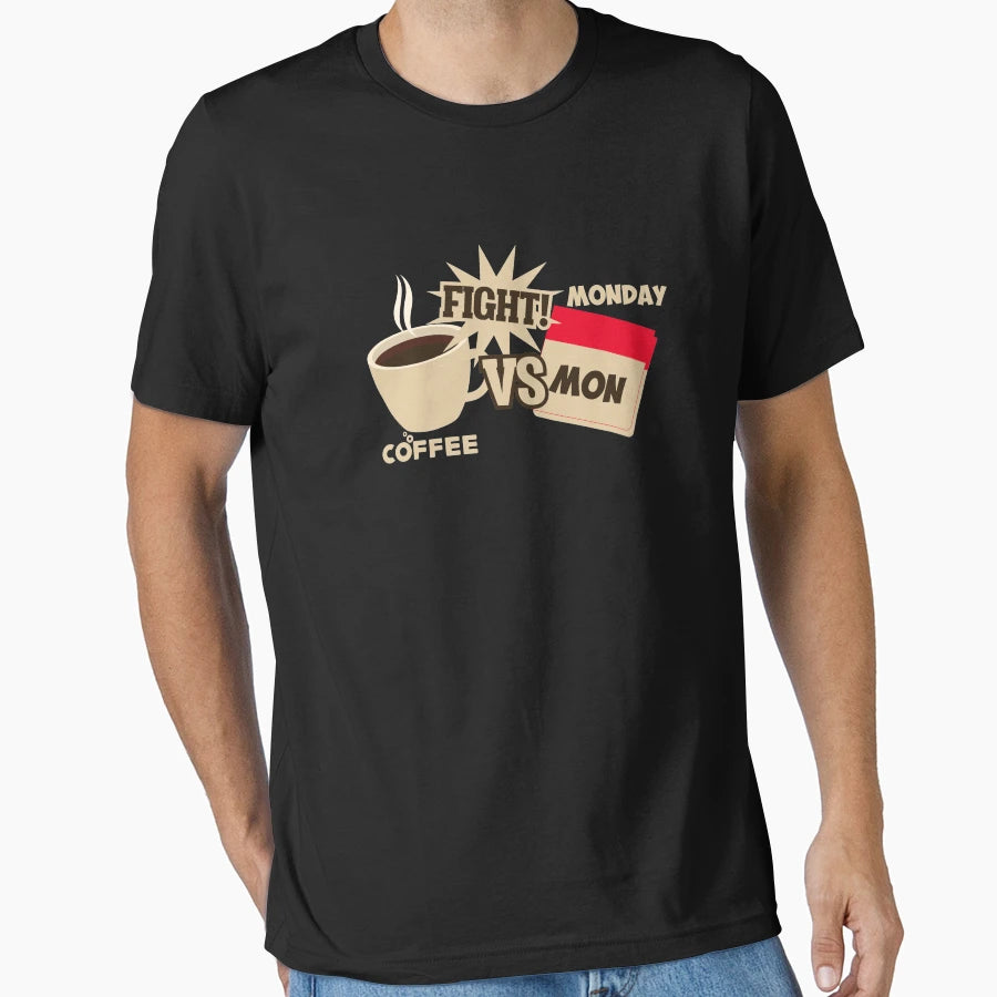 Coffee Versus Monday Fight Funny T-Shirt - Custom Art Print for Adults - T-Shirt, Sweatshirt, Hoodie