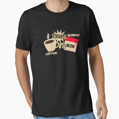 Coffee Versus Monday Fight Funny T-Shirt - Custom Art Print for Adults - T-Shirt, Sweatshirt, Hoodie