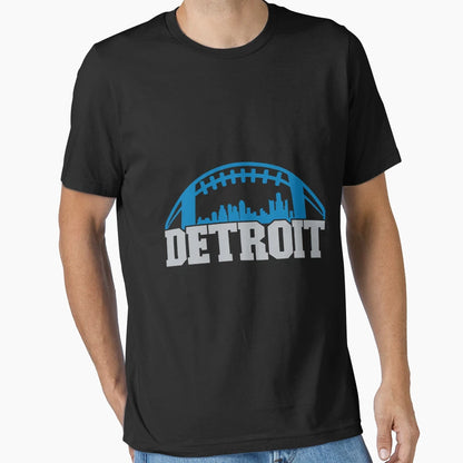 Detroit Skyline Football Motor City Pride T-Shirt - Custom Art Print Unisex - T-Shirt, Sweatshirt, Hoodie