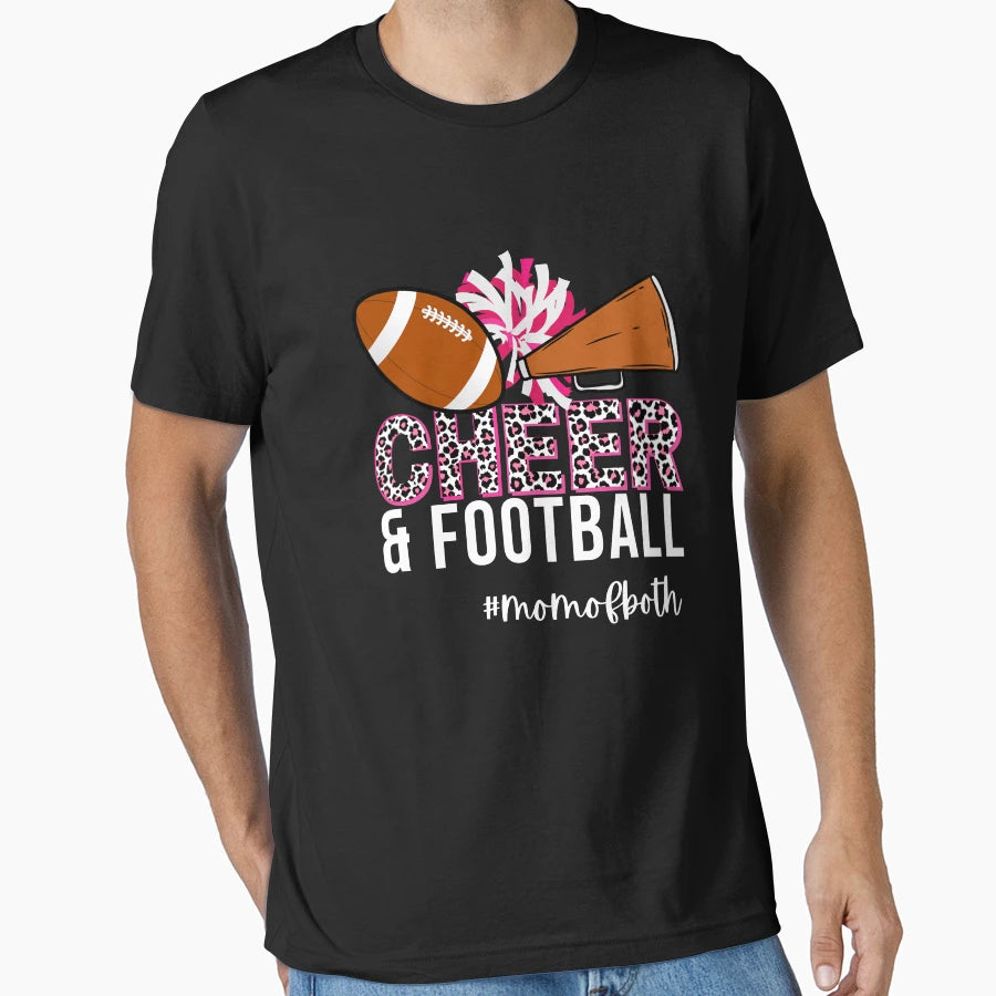 Cheer And Football Mom Both Leopard T-Shirt - Minimalist Print for Adults - T-Shirt, Sweatshirt, Hoodie