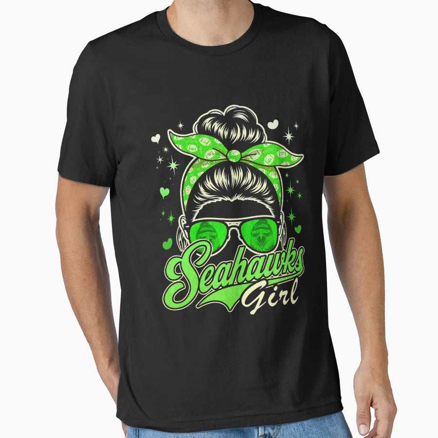 Seahawks Funny Messy Bun T-Shirt - Custom Art Print Unisex - T-Shirt, Sweatshirt, Hoodie