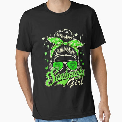 Seahawks Funny Messy Bun T-Shirt - Custom Art Print Unisex - T-Shirt, Sweatshirt, Hoodie