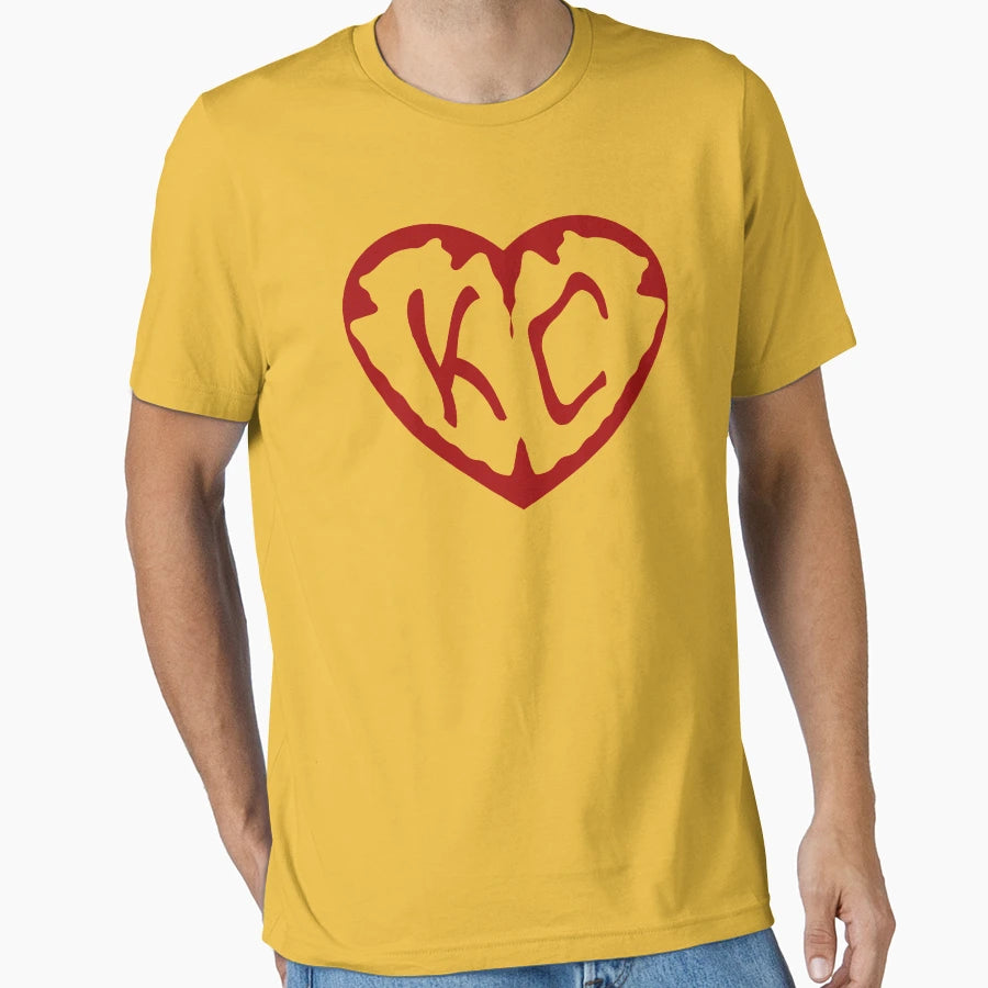 Kc Heart Football Red T-Shirt - Trendy Graphic Unisex - T-Shirt, Sweatshirt, Hoodie