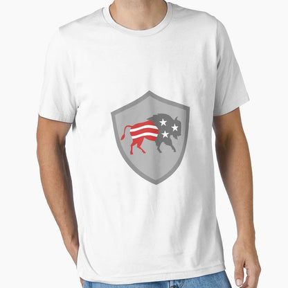 North American Bison Usa Flag Shield T-Shirt - Minimalist Print Unisex - T-Shirt, Sweatshirt, Hoodie