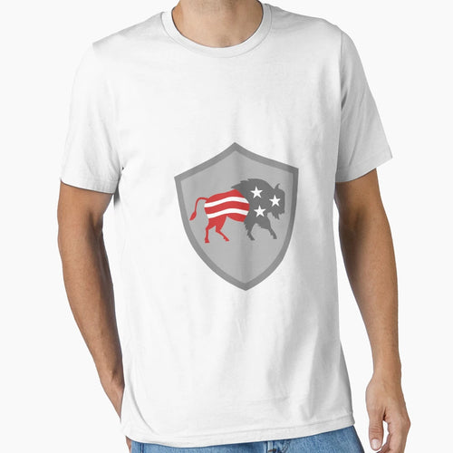 North American Bison Usa Flag Shield T-Shirt - Minimalist Print Unisex - T-Shirt, Sweatshirt, Hoodie
