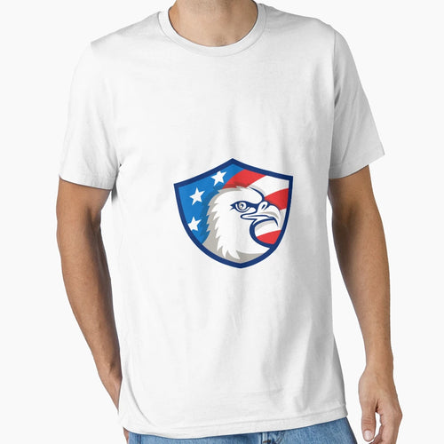 Bald Eagle Head Usa Flag Shield T-Shirt - Novelty Apparel for Adults - T-Shirt, Sweatshirt, Hoodie