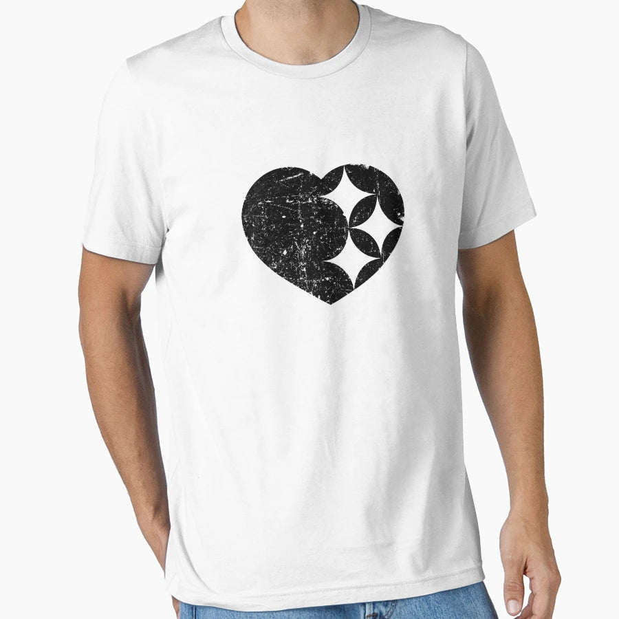 Steeler Heart Black T-Shirt - Aesthetic Graphic for Adults - T-Shirt, Sweatshirt, Hoodie