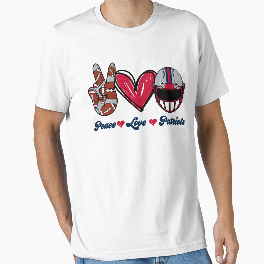 Peace Love Patriots Football Team T-Shirt - Aesthetic Graphic for Adults - T-Shirt, Sweatshirt, Hoodie