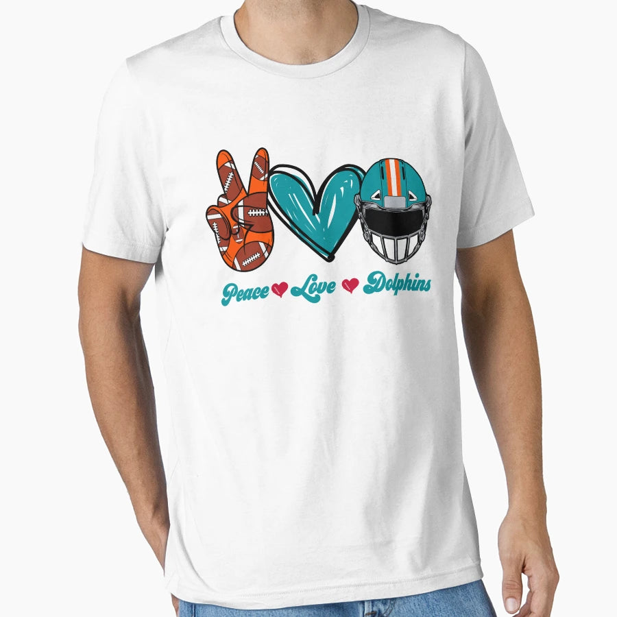 Peace Love Dolphins Football Team T-Shirt - Casual Everyday Wear Unisex - T-Shirt, Sweatshirt, Hoodie