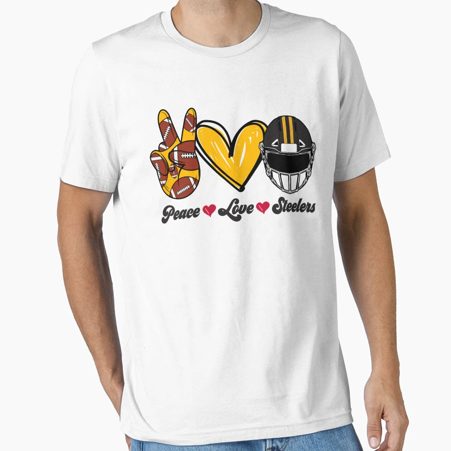 Peace Love Steelers Football Team T-Shirt - Casual Everyday Wear Unisex - T-Shirt, Sweatshirt, Hoodie