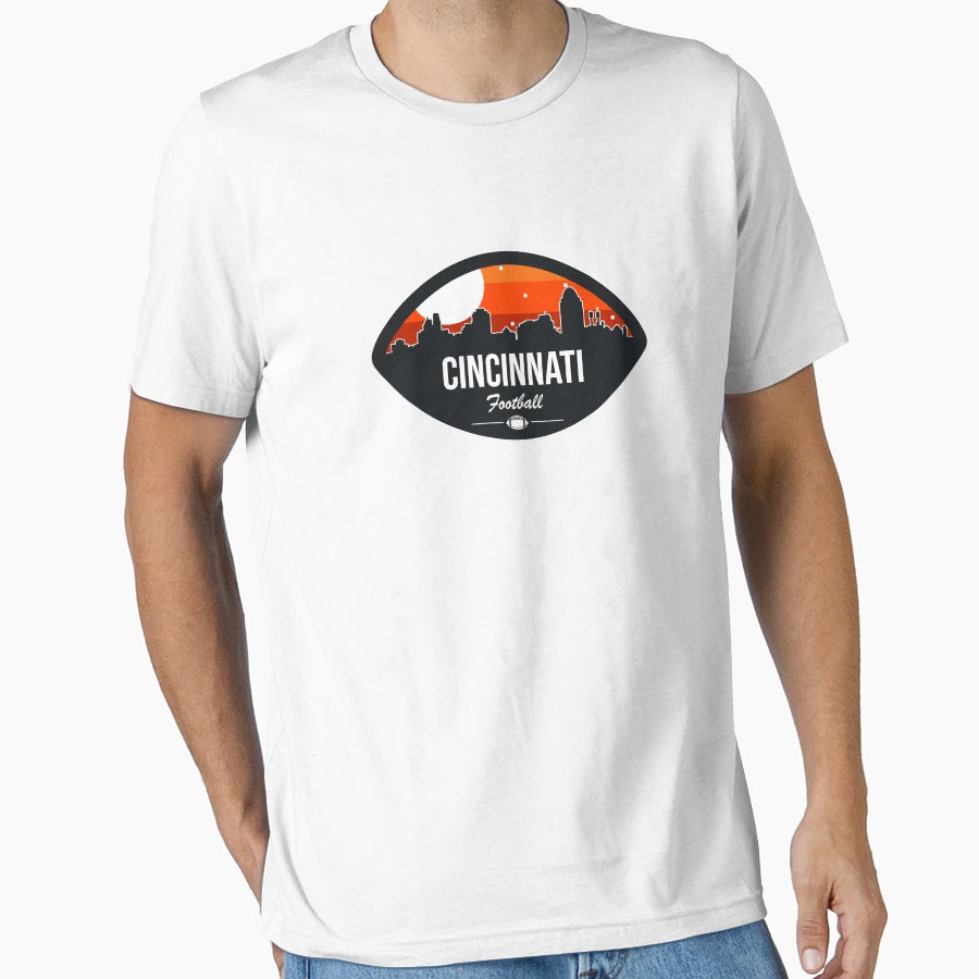 Cincinnati Football Skyline Badge T-Shirt - Minimalist Print Men Women - T-Shirt, Sweatshirt, Hoodie