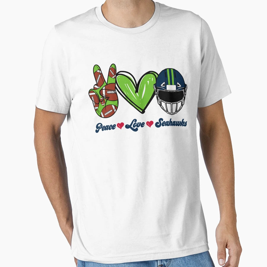 Peace Love Seahawks Football Team T-Shirt - Custom Art Print Unisex - T-Shirt, Sweatshirt, Hoodie
