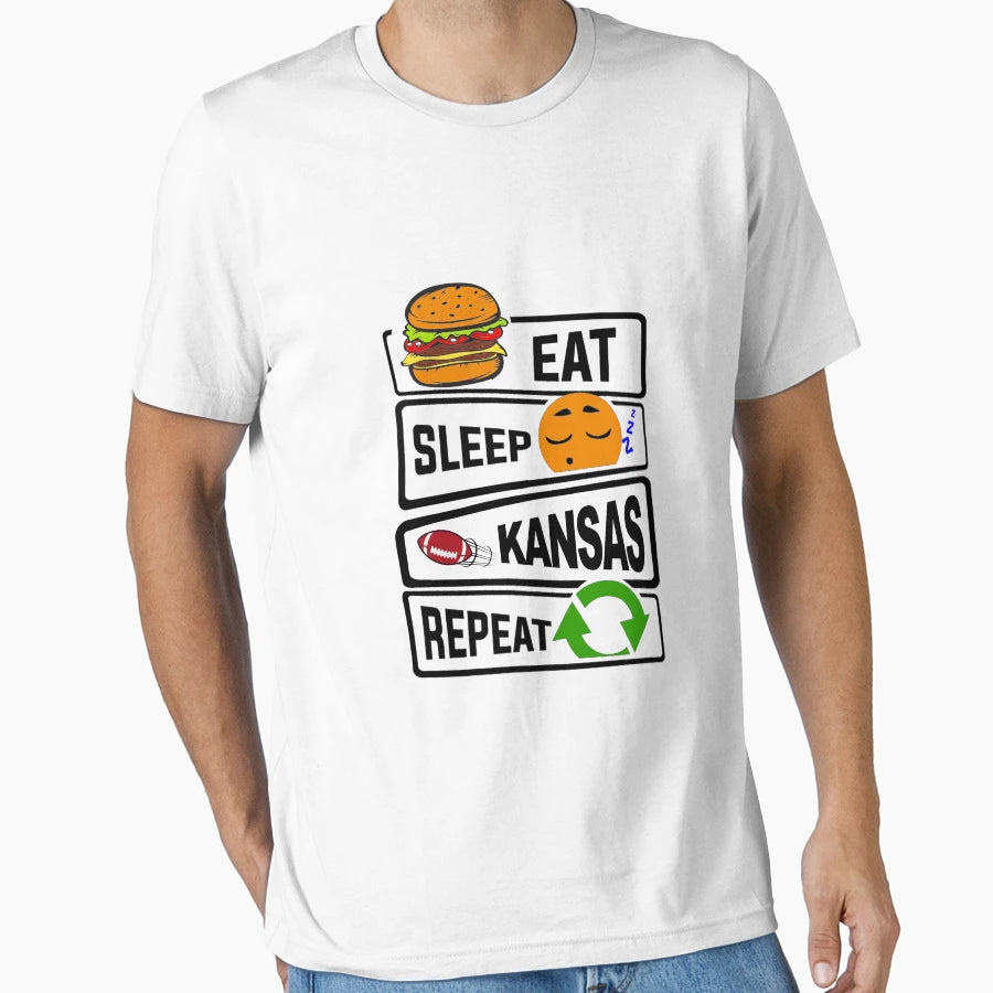 Eat Sleep Kansas Repeat Illustration T-Shirt - Novelty Apparel Unisex - T-Shirt, Sweatshirt, Hoodie