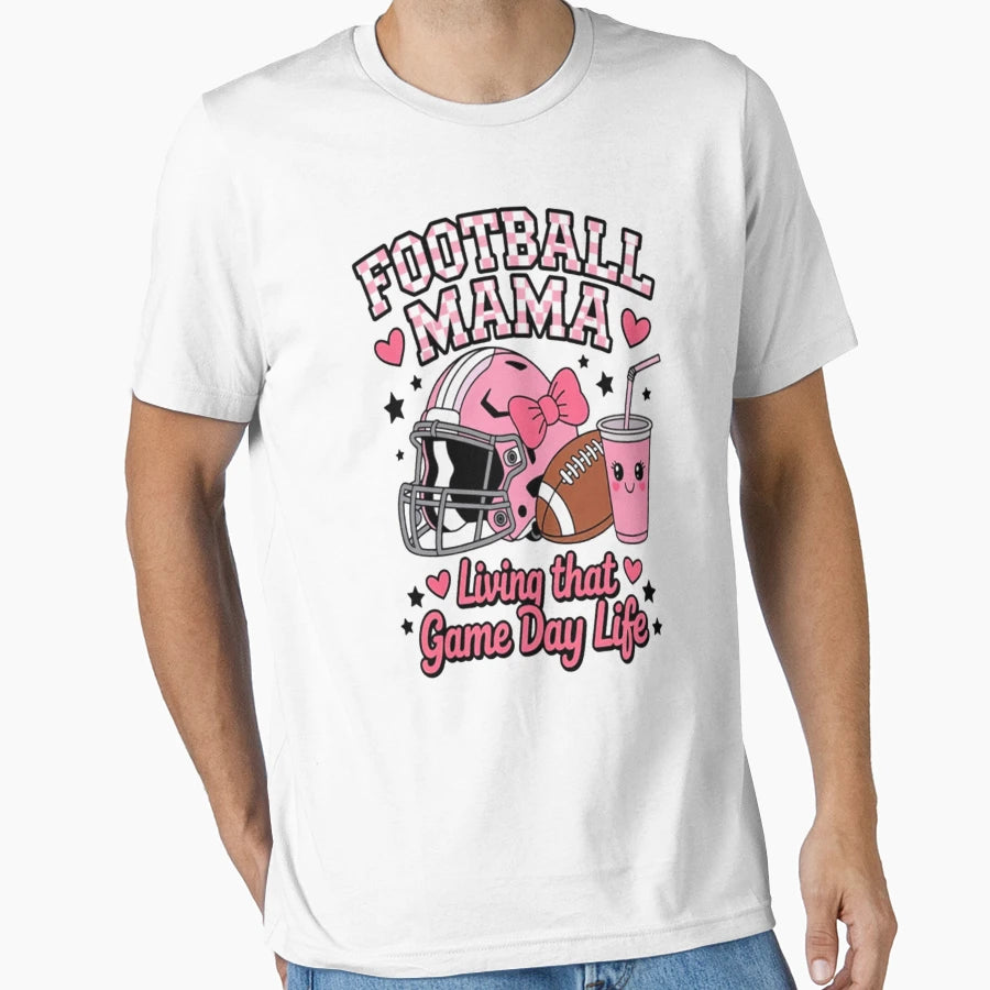 Football Mama Living That Game T-Shirt - Casual Everyday Wear for Adults - T-Shirt, Sweatshirt, Hoodie