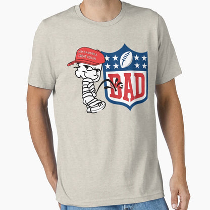 Maga Calvin Peeing Logo Bad Shield T-Shirt - Graphic Print for Adults - T-Shirt, Sweatshirt, Hoodie