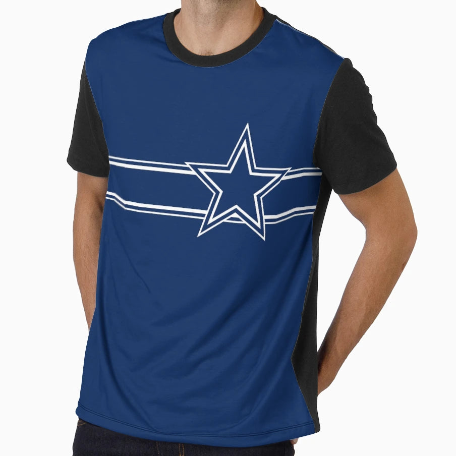 White Star Blue Sky Background White Lines T-Shirt - Graphic Print Unisex - T-Shirt, Sweatshirt, Hoodie