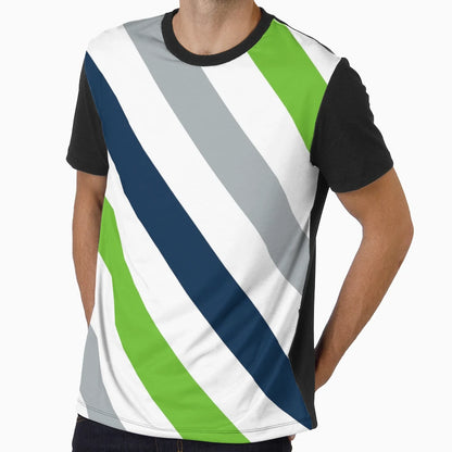 Grey Blue Green Stripes Pattern T-Shirt - Aesthetic Graphic Unisex - T-Shirt, Sweatshirt, Hoodie