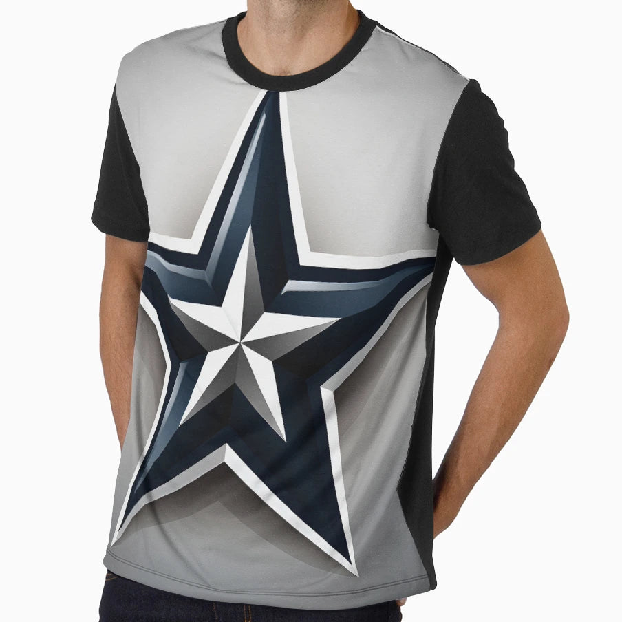 Bold 3D Navy Star Emblem T-Shirt - Casual Everyday Wear Men Women - T-Shirt, Sweatshirt, Hoodie