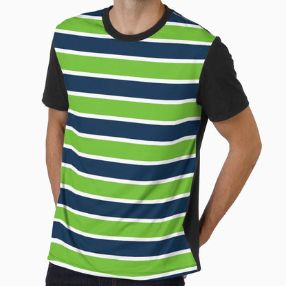 Blue Green Stripes Pattern T-Shirt - Custom Art Print Unisex - T-Shirt, Sweatshirt, Hoodie