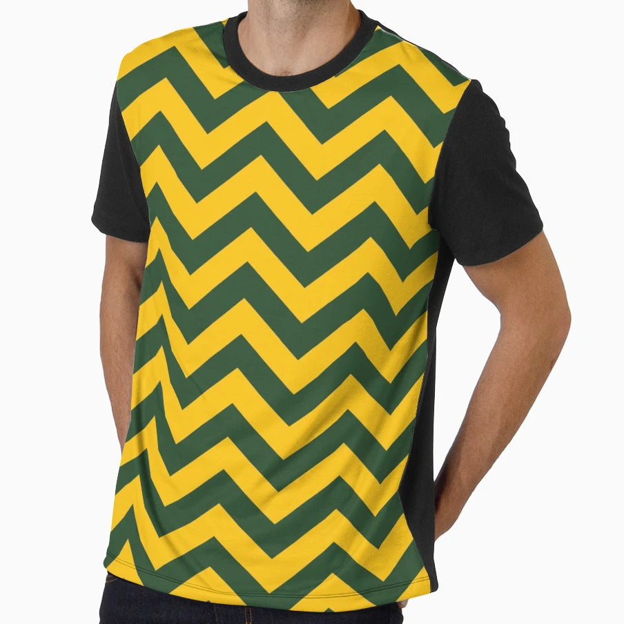 Chevron Pattern Green Yellow Zig Zags T-Shirt - Custom Art Print Unisex - T-Shirt, Sweatshirt, Hoodie