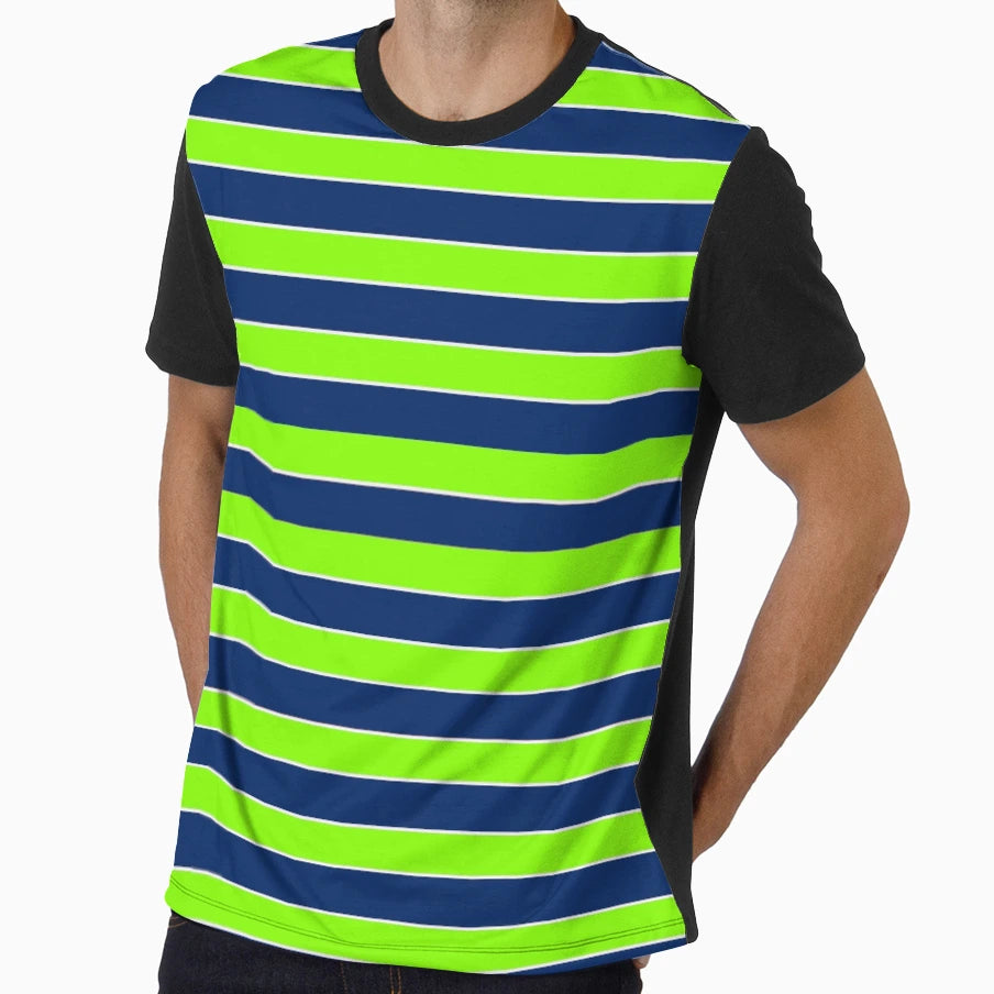 Lime Green And Dark Blue Horizontal T-Shirt - Casual Everyday Wear Unisex - T-Shirt, Sweatshirt, Hoodie