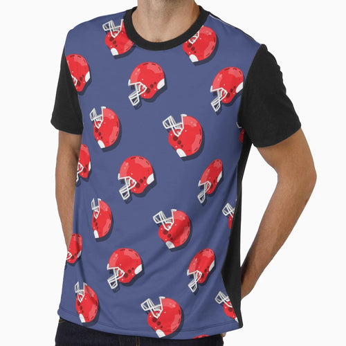 Red American Football Helmet Pattern T-Shirt - Trendy Graphic for Adults - T-Shirt, Sweatshirt, Hoodie