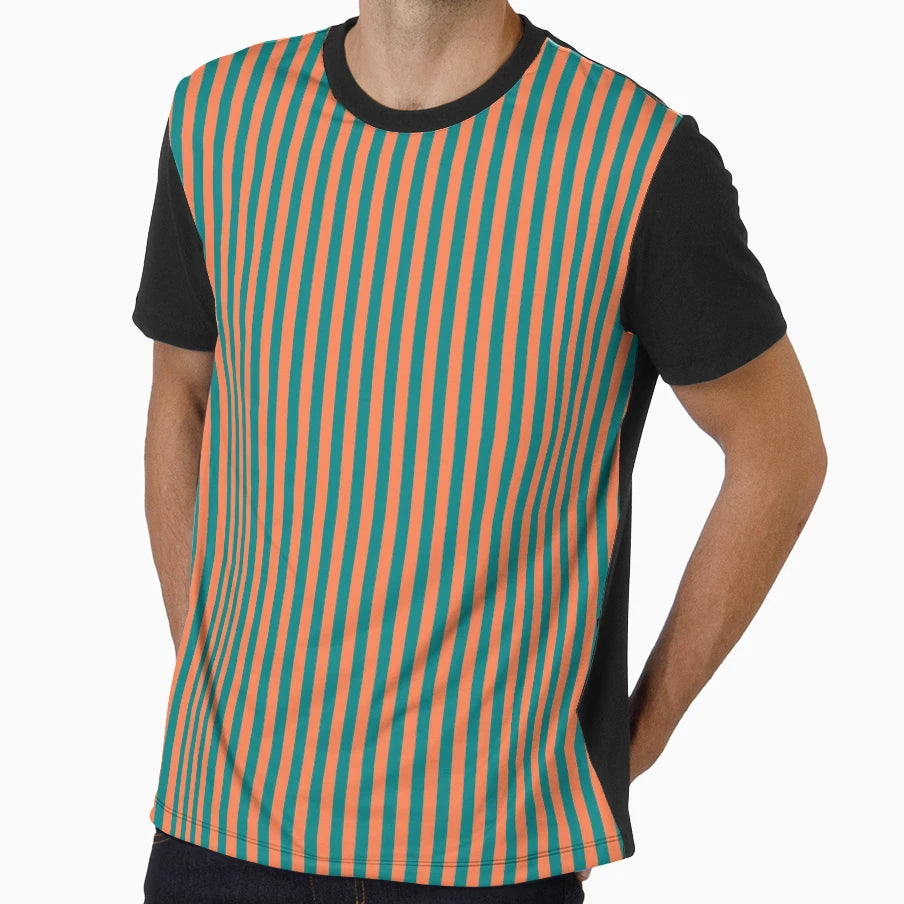 Stripes Pattern Teal Blue And Coral T-Shirt - Casual Everyday Wear Unisex - T-Shirt, Sweatshirt, Hoodie