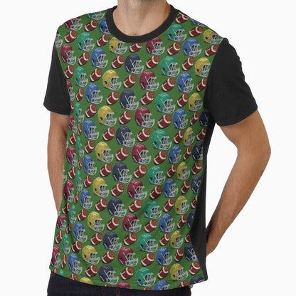 Footballs And Football Helmets T-Shirt - Graphic Print for Adults - T-Shirt, Sweatshirt, Hoodie