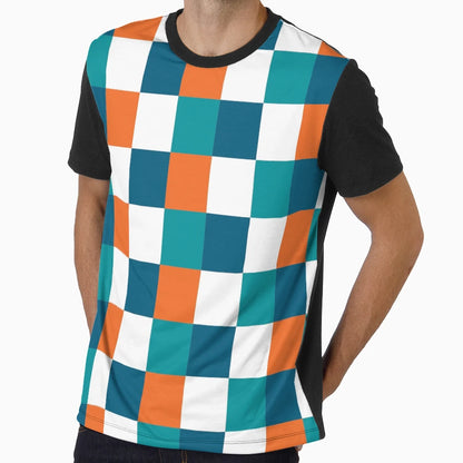 Miami Checkered Pattern Aqua Orange T-Shirt - Unique Graphic Men Women - T-Shirt, Sweatshirt, Hoodie