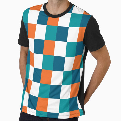 Miami Checkered Pattern Aqua Orange T-Shirt - Unique Graphic Men Women - T-Shirt, Sweatshirt, Hoodie