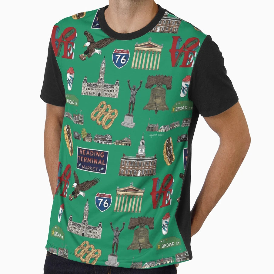 Philly Pattern Kelly Green T-Shirt - Custom Art Print Unisex - T-Shirt, Sweatshirt, Hoodie