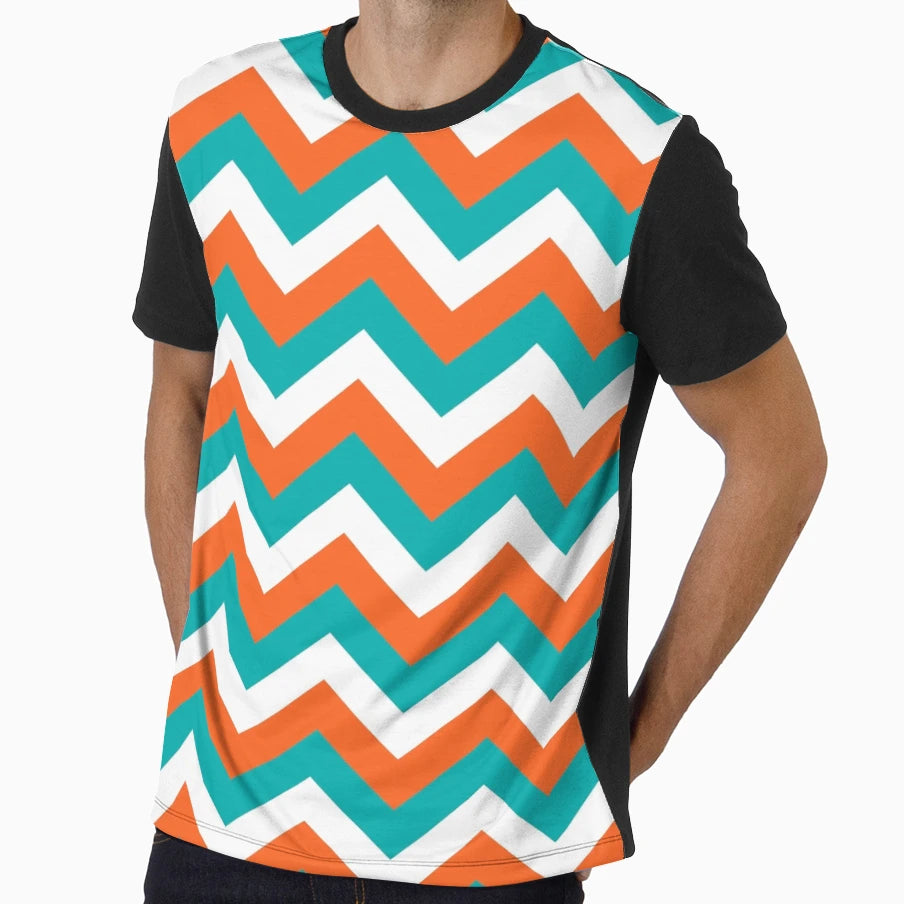 Teal Orange Chevron Pattern T-Shirt - Fun Novelty Design for Adults - T-Shirt, Sweatshirt, Hoodie