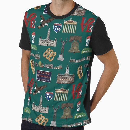 Philly Pattern Dark Green T-Shirt - Fun Novelty Design Unisex - T-Shirt, Sweatshirt, Hoodie