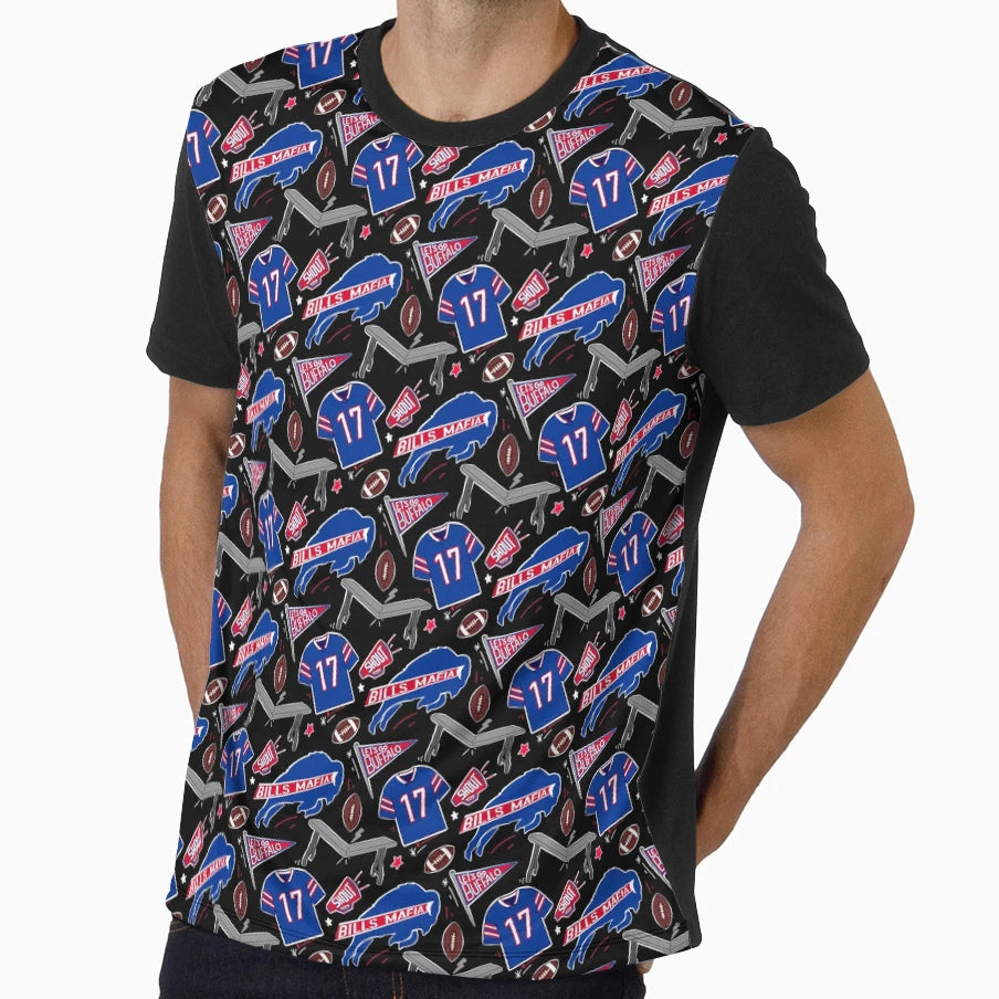Buffalo Bills JA Pattern Black T-Shirt - Fun Novelty Design for Adults - T-Shirt, Sweatshirt, Hoodie