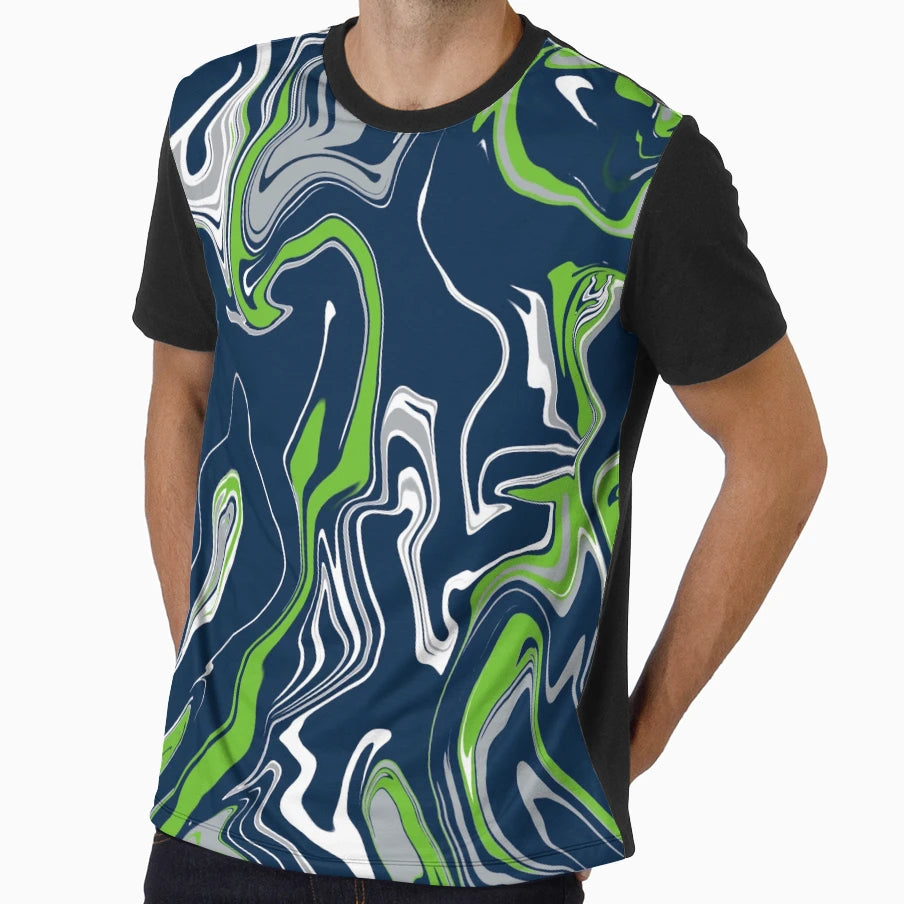 Green Silver Grey Blue And White Oil T-Shirt - Graphic Print for Adults - T-Shirt, Sweatshirt, Hoodie