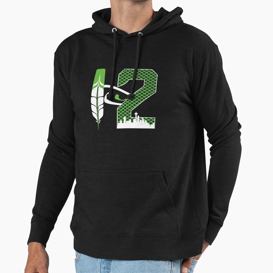 Seattle Twelve Feather Eye Skyline Hoodie - Streetwear Style Men Women - T-Shirt, Sweatshirt, Hoodie