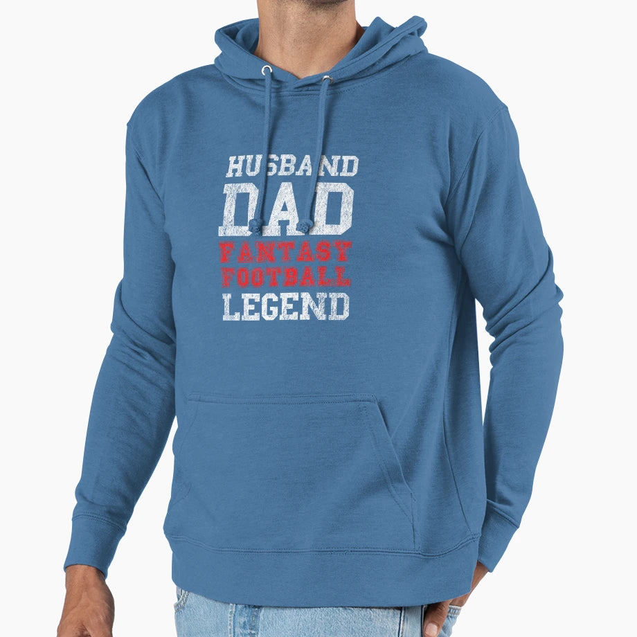 Husband Dad Fantasy Football Legend Funny Hoodie - Unique Graphic Unisex - T-Shirt, Sweatshirt, Hoodie