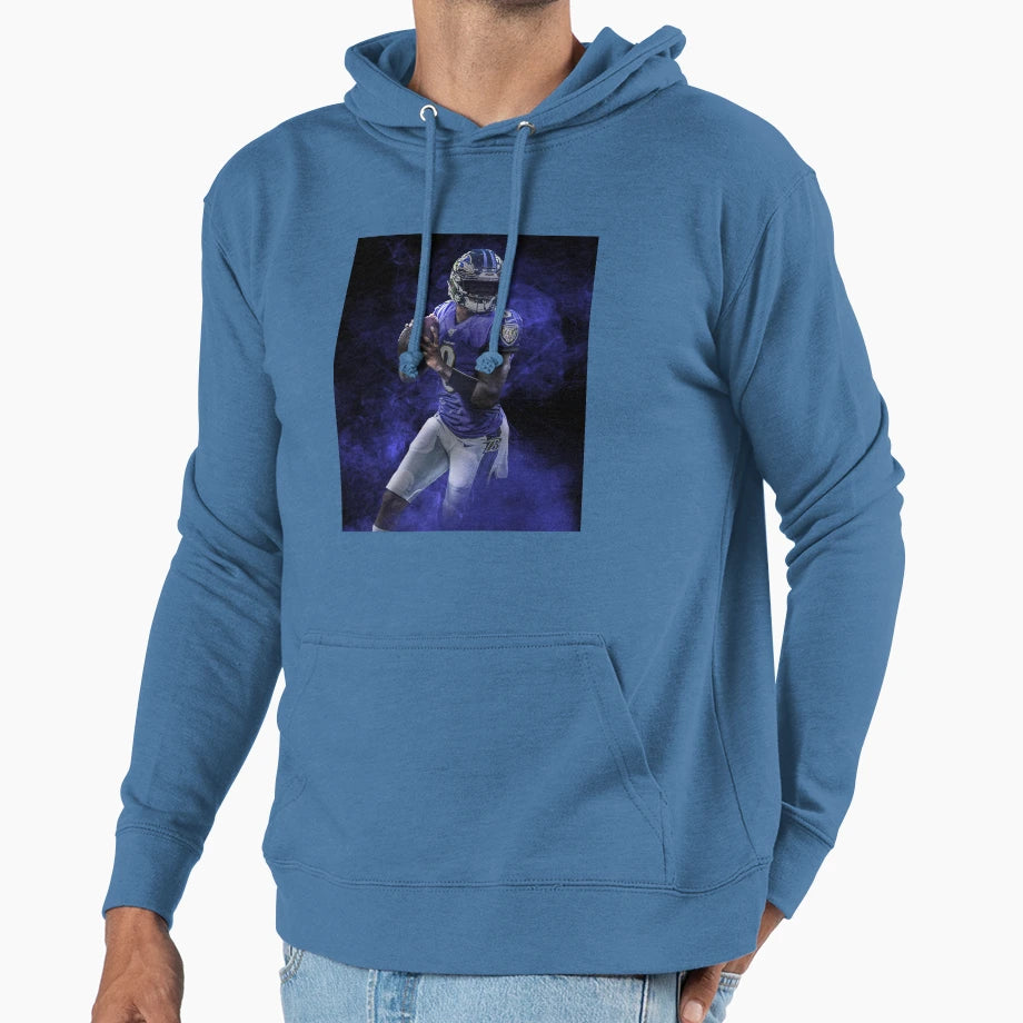 Lamar Baltimore Sports Art Hoodie - Custom Art Print for Adults - T-Shirt, Sweatshirt, Hoodie