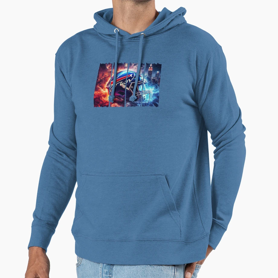 Buffalo Bills Helmet Fiery And Icy Skyline Hoodie - Graphic Print Unisex - T-Shirt, Sweatshirt, Hoodie