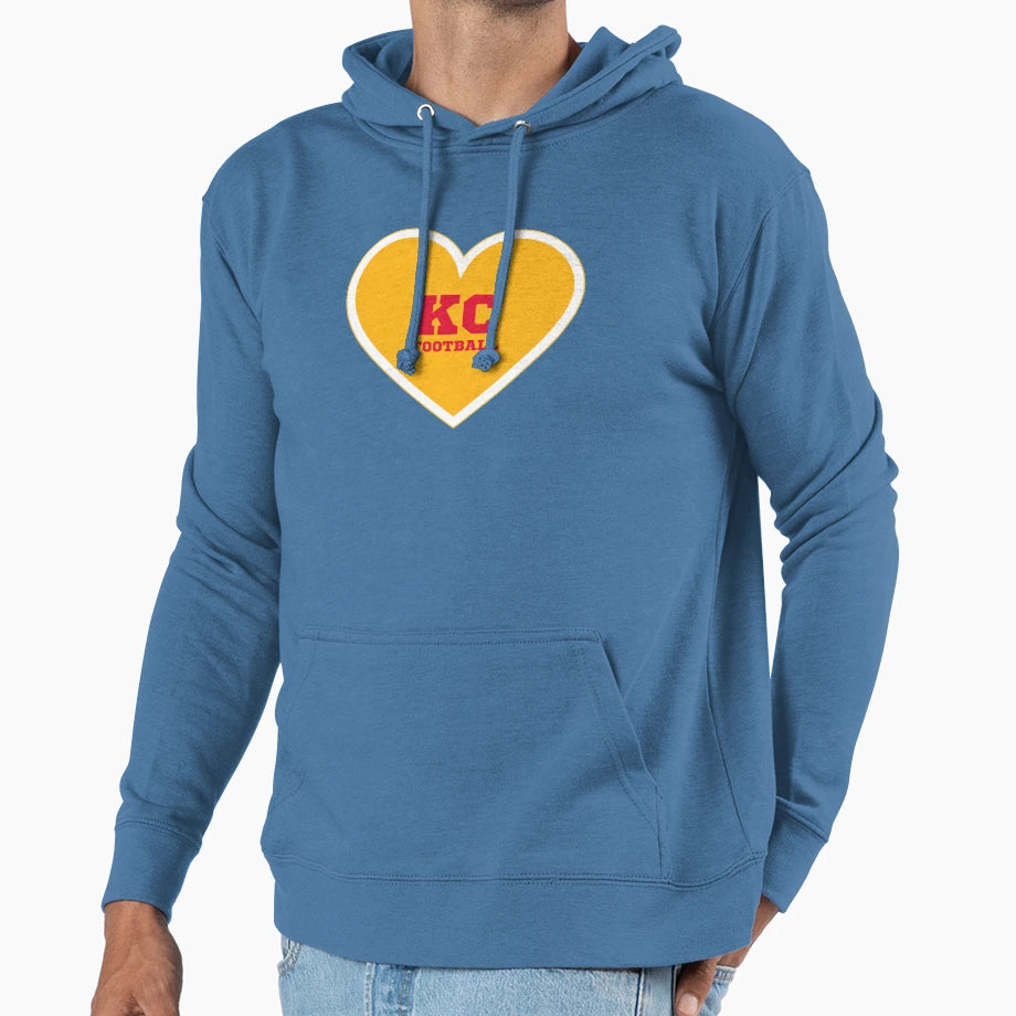 I Love Kansas City Heart Kc Football Hoodie - Minimalist Print Unisex - T-Shirt, Sweatshirt, Hoodie