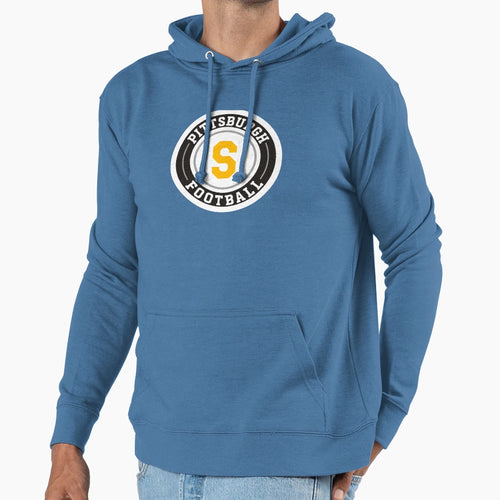 Pittsburgh Football Round Badge Hoodie - Novelty Apparel for Adults - T-Shirt, Sweatshirt, Hoodie